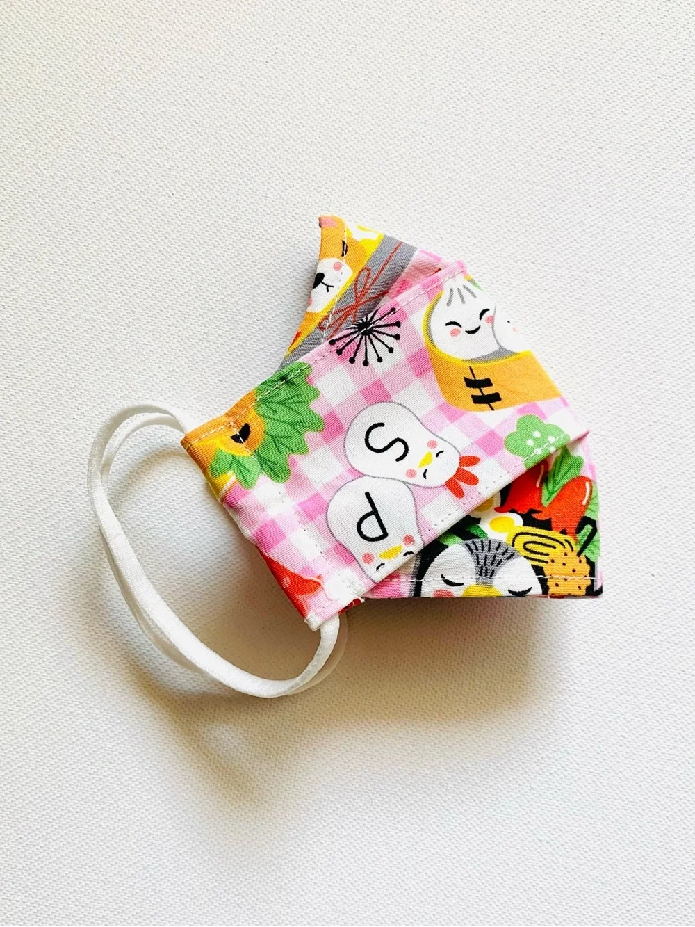 NEW Handmade Pink Gingham Bento Print 3D Kids Cotton Face Mask